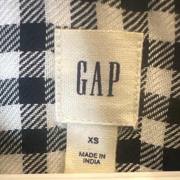 GAP Black & White Gingham Ruffle Neck Peasant Blouse XS Cottagecore - Picture 5 of 8